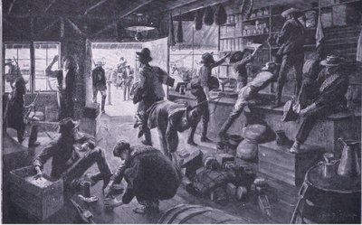 グランジ川の敷地内の商店を略奪するボーアーズ、イラスト「After Pretoria：The Guerilla War、1902」 作： Charles Mills Sheldon