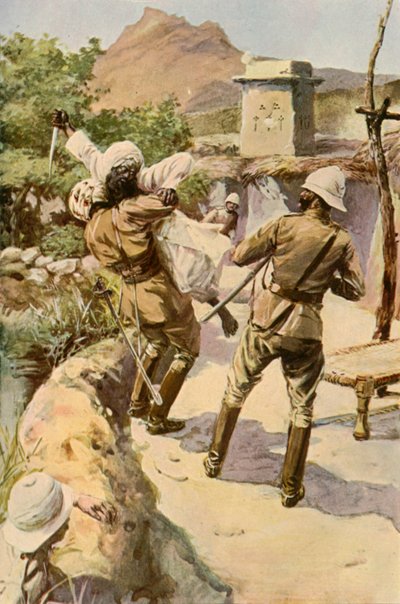 1901年、バグワーナの騎兵隊によって救われたロバーツ。 作： Charles Mills Sheldon