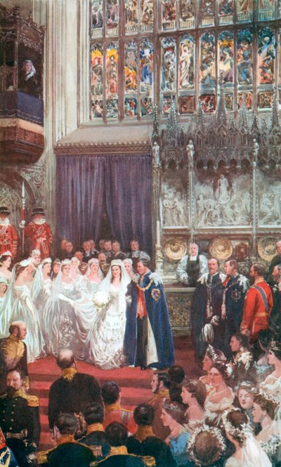 1863年3月10日、ウィンザーのセントジョージ教会でのエドワード7世とアレクサンドラ女王の結婚 作： Charles Mills Sheldon