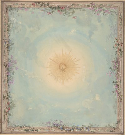 中央のサンバーストを備えた天井のデザイン、19 世紀。 作： Charles Monblond