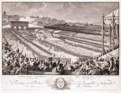 1790年7月14日、18世紀後半のシャンドマルスでのフェスティバルオブフェデレーション（イジドールスタニスラスヘルマン（1743-1809）による彫刻） 作： Charles Monnet