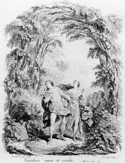 クリストフ・フォン・グルック（1714-87）のオペラ「オルフェウスとエウリディーチェ」の挿絵。 作： Charles Monnet