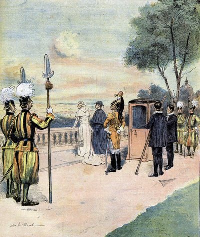 1893年、バチカン庭園での教皇レオ13世、CHモレル氏によるドローイング 作： Charles Morel