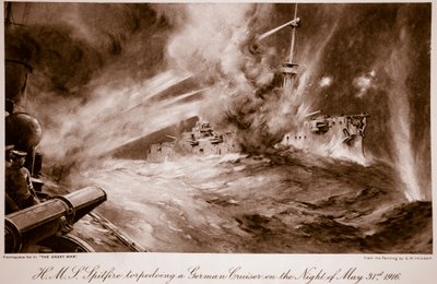 5月31日夜、ドイツ巡洋艦を魚雷攻撃するH.M.Sスピットファイア 作： チャールズ・マレー (後) パデイ