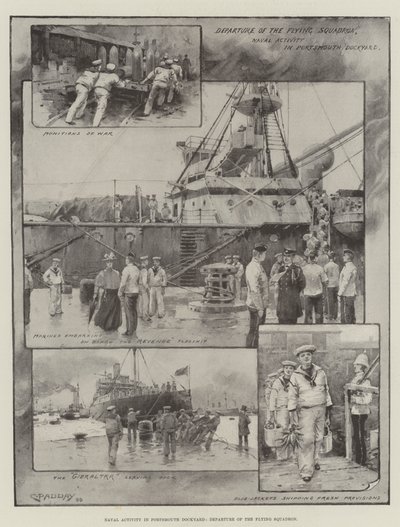 ポーツマス造船所の海軍活動、飛行隊の出発（リトグラフ） 作： チャールズ・マレー (後) パデイ