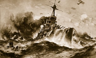 狭い海を疾走する英国戦艦隊（リトグラフ） 作： チャールズ・マレー・パディ