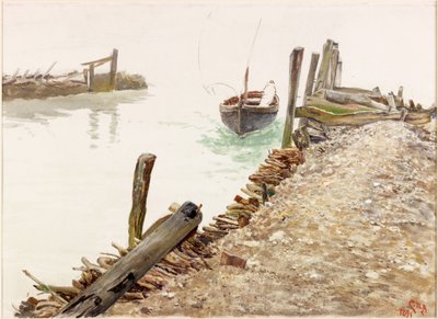 桟橋に近づくディンギー（ボディカラー） 作： Charles Napier Hemy