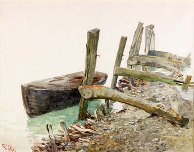 桟橋に近づくディンギー（ボディカラー） 作： Charles Napier Hemy