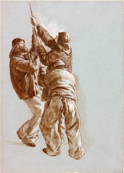 ロープを引く漁師（ボディカラー） 作： Charles Napier Hemy