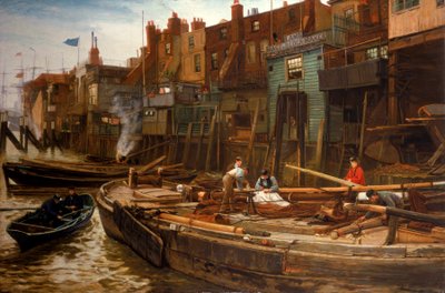 ロンドン川-ライムハウスバージビルダーズ、1877 作： Charles Napier Hemy