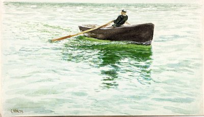 ディンギーを漕ぐ男（ボディカラーと水彩紙） 作： Charles Napier Hemy