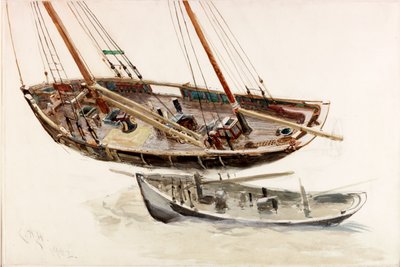 トロール船の2つの研究（紀元前、紙に鉛筆とトイレ） 作： Charles Napier Hemy