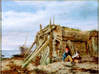 防波堤の下で、1863年 作： Charles Napier Hemy