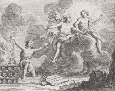 アポロ、マーキュリー、羊飼い、ラ・モットの寓話X、Fables Nouvelles、1719.、1719. 作： Charles Nicolas Cochin