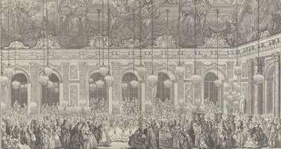 ベルサイユでの仮面舞踏会の装飾、t...、ca. 1764年プレートの1860年復刻版。 作： Charles Nicolas Cochin