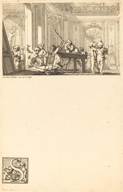 Putti 邸宅の内装を準備中 作： Charles Nicolas Cochin II