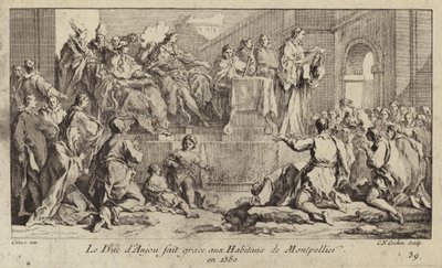 フランス王シャルル6世の摂政、アンジュー公ルイ1世、モンペリエの人々に感謝の意を表す 作： Charles Nicolas II Cochin