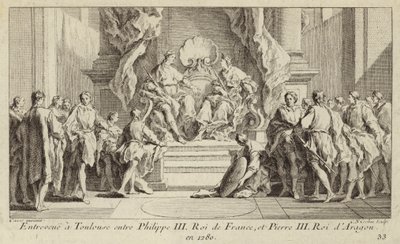 フランス国王フィリップ3世とアラゴン国王ピーター3世のトゥールーズでの会談 作： Charles Nicolas II Cochin
