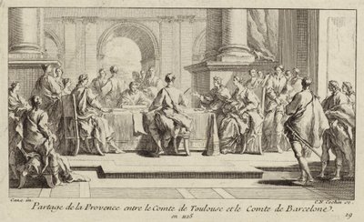 トゥールーズとバルセロナの伯爵の間のプロヴァンスの分割、1125 作： Charles Nicolas II Cochin