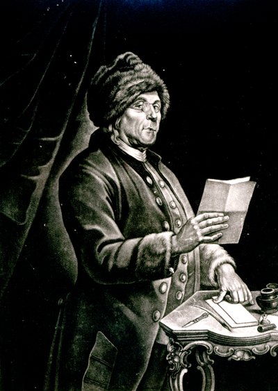 ベンジャミン・フランクリンの肖像、1777（リソ）（bw写真） 作： Charles Nicolas II Cochin