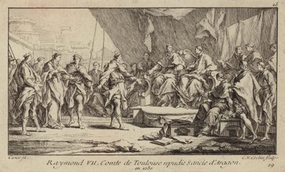 トゥールーズ伯爵レイモン7世、妻のアラゴン家のサンチャを否認 作： Charles Nicolas II Cochin