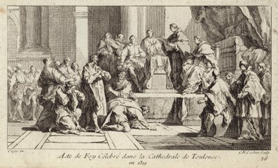 フランスのトゥールーズ大聖堂でカトリックへの信仰を宣言する悔い改めたカタル人たち 作： Charles Nicolas II Cochin