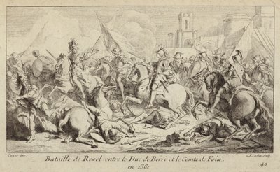 フランス、レヴェルの戦いで戦うベリー公爵とフォワ伯爵の軍勢 作： Charles Nicolas II Cochin