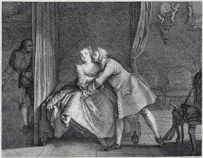 Les contes de La Fontaine, circa 1743」の耳かきと型抜きのイラスト。 作： Charles Nicolas II Cochin