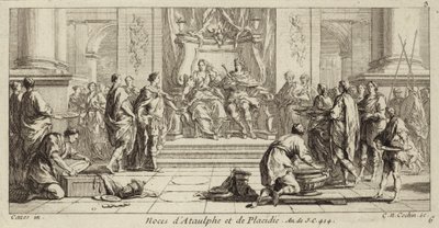 ガラ・プラシディアと西ゴート族の王アタウルフの結婚式、ナルボンヌ、414年（彫刻 作： Charles Nicolas II Cochin