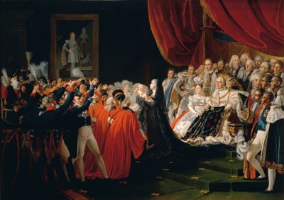 フランス、ヴェルサイユ、野次馬にボルドー公爵を紹介するベリー公爵夫人 作： Charles Nicolas Raphael Lafond
