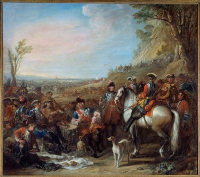 王の家から馬に乗った擲弾兵を止める（1734年）。中央は司令官のムッシュー・ド・クレイユ。シャルル・パロセル（1688 - 1752）による絵画 作： Charles Parrocel