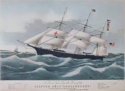 アメリカのクリッパー船「ドレッドノート」、ナサニエル・カリアー（1813-88）のリトグラフ 作： Charles Parsons
