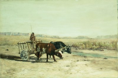 ニューメキシコの牛車（キャンバスに油彩） 作： Charles Partridge Adams