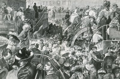 人気のコックニーリゾート：バンクホリデーのハイゲートヒルのふもとの群衆 作： Charles Paul Renouard