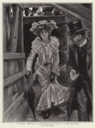 早い到着、彼女の席を取る公正な見物人 作： Charles Paul Renouard
