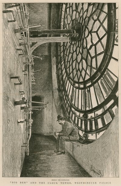 ウェストミンスター宮殿、ビッグベンと時計塔の時計ダイヤルの後ろ 作： Charles Paul Renouard