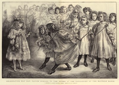 メイポールダンスの終わりに女王にオマージュを支払うメーデーを祝う 作： Charles Paul Renouard