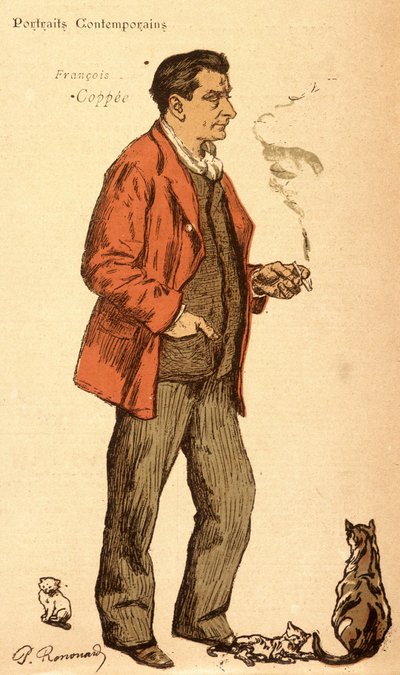 煙草を吸うフランソワ・コッペと猫たち 作： Charles Paul Renouard