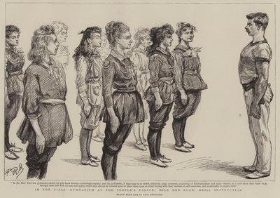 ピープルズパレス、マイルエンドロードの女の子の体育館で、ドリルの指導 作： Charles Paul Renouard