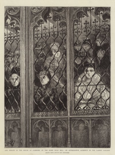 下院での内定法案に関する討論、婦人画廊の鑑賞者 作： Charles Paul Renouard