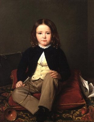 クッションに座って角を持つ少年の肖像 作： Charles Paulin Francois Matet