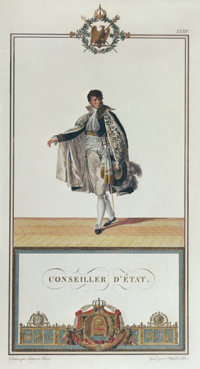 ナポレオンの戴冠式のための国家評議員の制服、1804（カラー彫刻） 作： Charles Percier