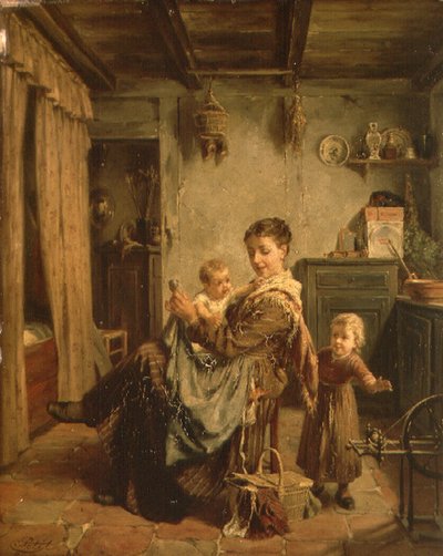 Cache-Cache、母と子のいるインテリア 作： Charles Petit