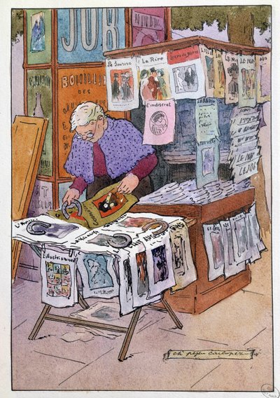 Small Metiers of Paris: キオスクには新聞があります。 Charles Pezeu dit Carlopez の素描 (20 世紀) 作： Charles Pezeu Carlopez