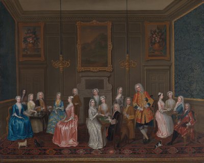 ハリントン卿の家でのお茶会、セント ジェームズ、1730 年。 作： Charles Philips