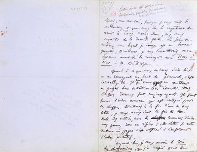 ボードレールの編集者Auguste Poulet-Malassis（1825-78）に宛てた「Les Fleurs du Mal」の出版に関する手紙の2ページ目（1857年2月20日頃）（紙にペンとインク 作： Charles Pierre Baudelaire