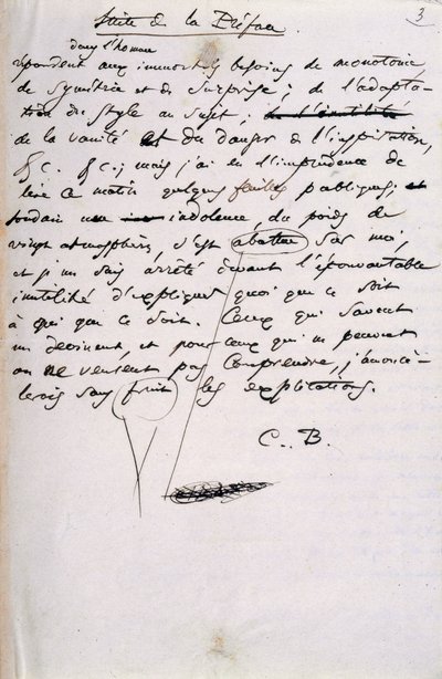Les Fleurs du Mal」第2版の序文のためのプロジェクト（紙にペンとインク 作： Charles Pierre Baudelaire