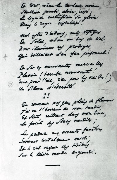 Reve Parisien」直筆詩（紙にペンとインク）（モノクロ写真 作： Charles Pierre Baudelaire