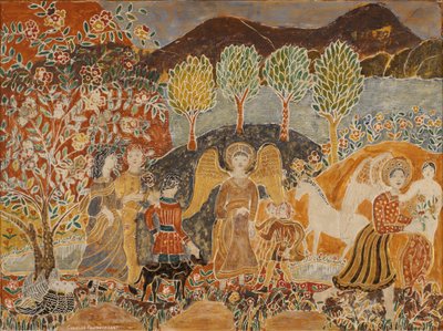 Angels in a Landscape (パネル上の混合メディア) 作： Charles Prendergast