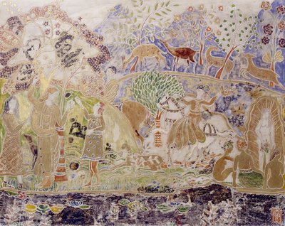 人物と鹿 作： Charles Prendergast